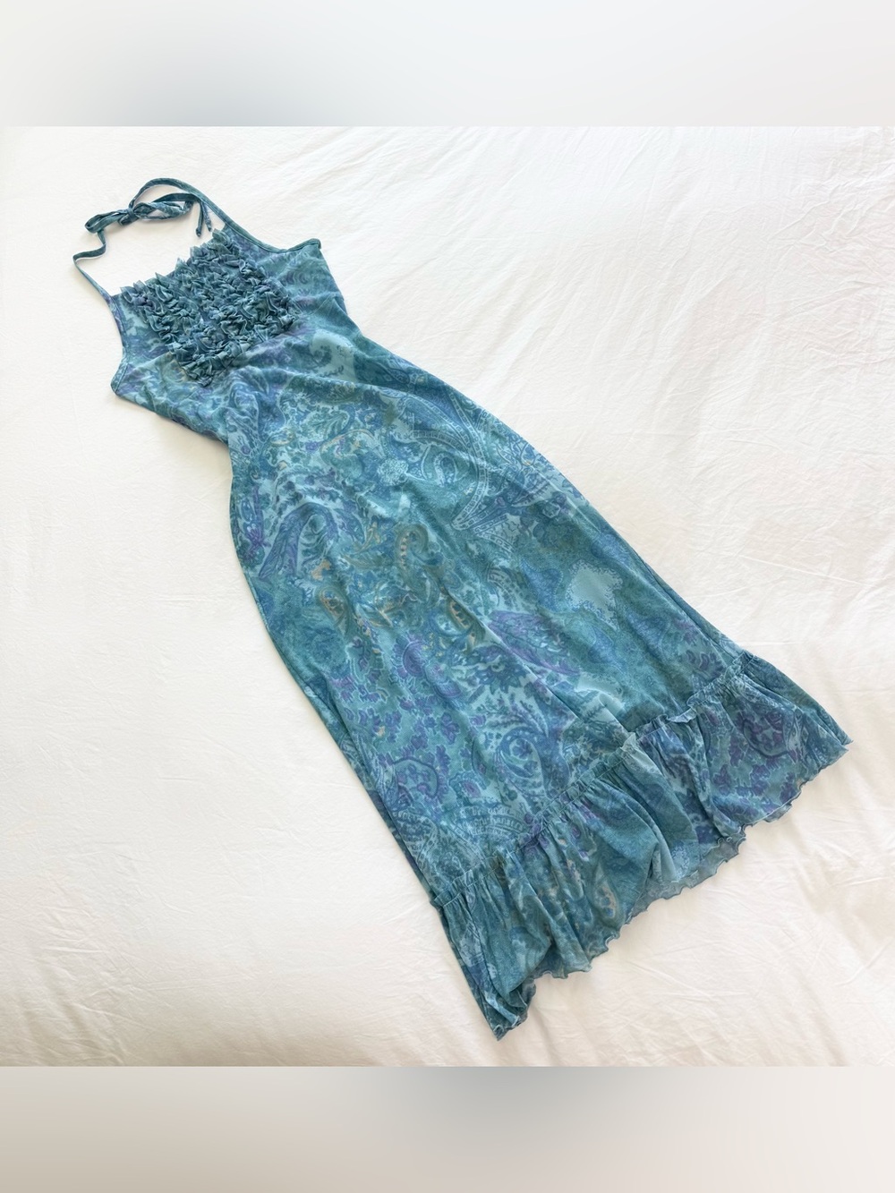 Vintage Y2K Weston Wear Blue Paisley Halter Maxi Dress M